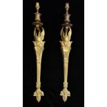 A PAIR OF 20TH CENTURY BRASS EMPIRE STYE WALL SCONCES With bronze finished drip pans and swan neck