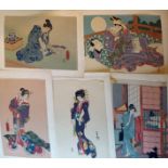 A COLLECTION OF TWELVE EARLY 20TH CENTURY JAPANESE WOODBLOCK PRINTS After Kitao Shigemasa, Torii