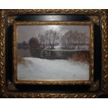 NIKOLAY A. PESCHANSKY, 1937, OIL ON BOARD Winter landscape, trees beside a river, signed lower