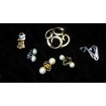 A SELECTION OF VINTAGE EARRINGS To include a pair of white metal and opal earrings, Monet