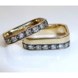 AN UNUSUAL PAIR OF VINTAGE SQUARE 9CT GOLD AND DIAMOND RINGS Set with a single row of round cut