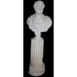 A LIFE SIZE PLASTER BUST OF A ROMAN EMPEROR, ANTONINIUS PIUS Raised on a column. (h 185cm x w 70cm x