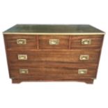 A MAHOGANY MILITARY STYLE CHEST With green tooled leather top over an arrangement of five drawers