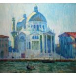 ANDREY CHEBOTARU, 1984, A LARGE OIL ON CANVAS Santa Maria Della Salute with gondola in foreground,