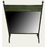 A 20TH CENTURY BRONZE AND BEVELLED GLASS SQUARE FIRE SCREEN Classical style with urn finials and a