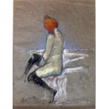 FOLLOWER OF HENRI DE TOULOUSE-LAUTREC, PASTEL ON PAPER Red haired female nude on a sofa, signed