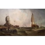 ATTRIBUTED TO STANFIELD SPENCER, A 19TH CENTURY OIL ON CANVAS Harbour scene, sailing ships and a