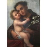 A 17TH/18TH CENTURY ITALIAN OIL ON CANVAS St. Anthony of Padua with baby Jesus holding a white