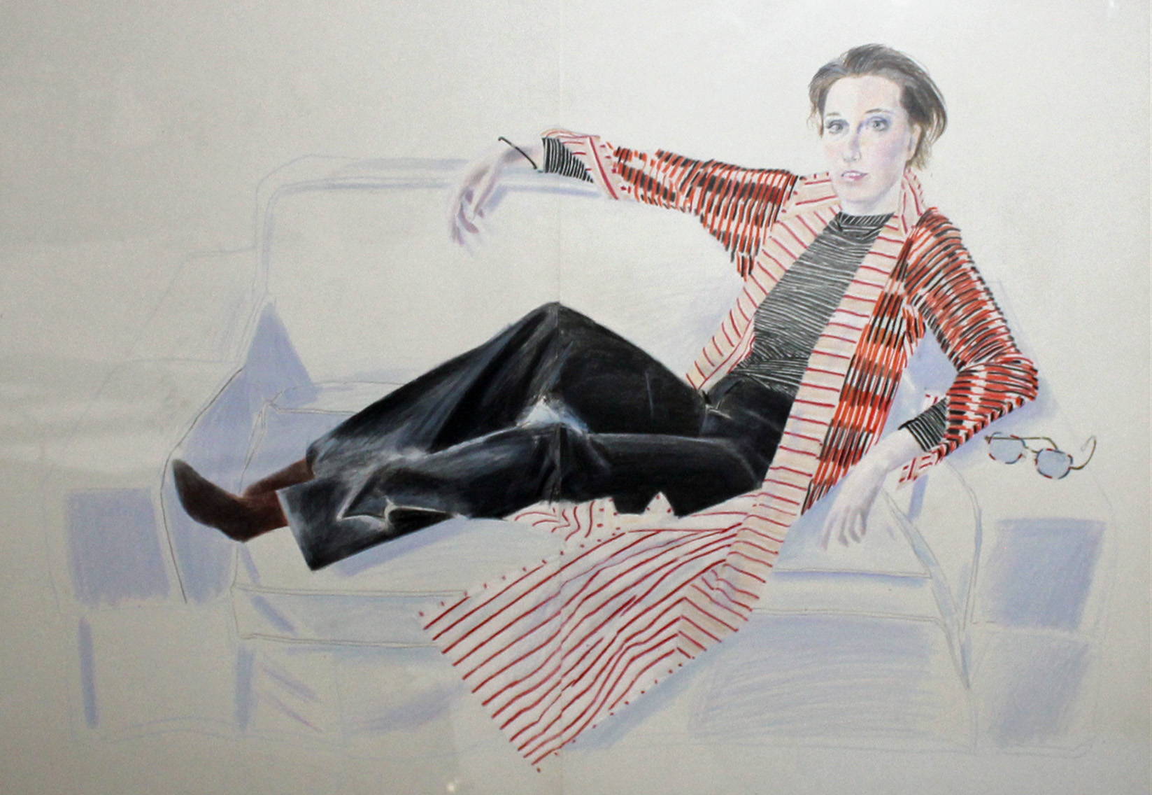 AFTER GEORGE ADRIAN, 1944, A LARGE PASTEL Portrait of a reclining female figure dressed in red and