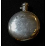 A VICTORIAN HALL MARKED SILVER CIRCULAR HIP FLASK London, 1897. (8cm)
