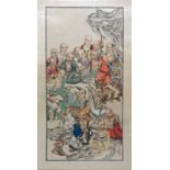 MATSUMURA GOSHUN, 1752 - 1811, INK AND COLOUR ON PAPER Ceremonial scene, with 17 Lohan, signed. (