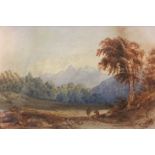 ATTRIBUTED TO CORNELIUS VARLEY 1781 - 1873, AN EARLY 19TH CENTURY WATERCOLOUR Landscape, figures
