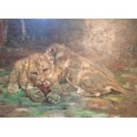 WILLIAM WALLS, 1860, OIL ON CANVAS Lion cubs at rest, in a good heavy decorative gilt frame. (91cm x