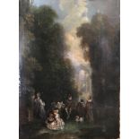 CIRCLE OF JEAN-ANTOINE WATTEAU, 1684 - 1721, OIL ON PANEL 'La Perspective View Through The Trees