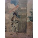 E.A. OSGAN, AN EARLY 20TH CENTURY WATERCOLOUR Matchstick seller on an Italian street corner,