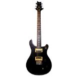 A P.R.S SE CUSTOM ELECTRIC GUITAR Natural black finish, humbucker pickups, and chrome machine heads,