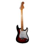 A FENDER STRATOCASTER STYLE GUITAR Sunburst finish, white scratch plate, blank headstock and