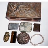 A SELECTION OF METALWARE ITEMS To include a silver bracelet, a silver card case, two novelty vesta