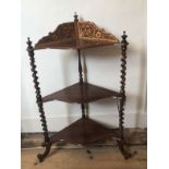 WITHDRAWN!A VICTORIAN MAHOGANY AND MARQUETRY INLAID WHATNOT The three shelves with barley