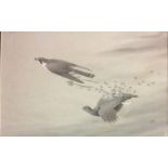 A 20TH CENTURY JAPANESE WATERCOLOUR STUDY OF BIRDS OF PREY Two birds in flight, initialled to