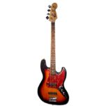 AFTER FENDER, A 'MUSTANG' STYLE BASS GUITAR With sunburst finish, red scratch plate, a 'Precision'
