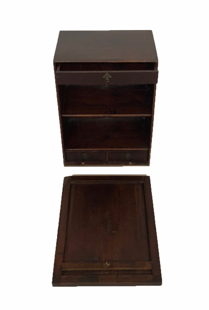 A CHINESE HARDWOOD TABLE TOP CABINET The panelled front door enclosing a shelved interior with three - Image 2 of 2