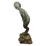 A 20TH CENTURY BRONZE SCULPTURE OF PAN In a crouching pose with goats hoof feet. (approx 46cm)