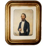 JEAN-FRANÇOIS MILLET, 1814 - 1875, WATERCOLOUR Portrait of a gentleman wearing a blue jacket and