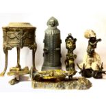 A COLLECTION OF 19TH CENTURY AND LATER PEWTER AND BRASS NOVELTY ITEMS Including a cast model of