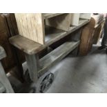 Handmade Reclaimed BBQ Drinks Serving Bar and Display Stand on Wheels