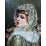 WILLIAM ANSTEY DOLLAND, 1858 - 1929, OIL ON CANVAS Portrait of a lady wearing a lace head scarf