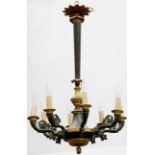 A LATE 19TH CENTURY FRENCH EMPIRE GILT BRONZE AND ORMOLU TOLEWARE EIGHT BRANCH ELECTROLIER The