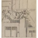 MALCOLM DRUMMOND, 1880 - 1945, BLACK AND WHITE ETCHING Titled 'Court Scene', mounted, framed and