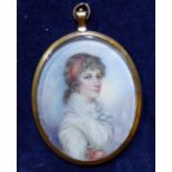 CIRCLE OF RICHARD COSWAY, 1742 - 1821, A FINE LATE 18TH/EARLY 19TH CENTURY IVORY OVAL PORTRAIT