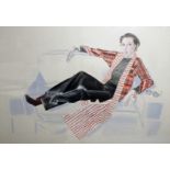 AFTER GEORGE ADRIAN, 1944, A LARGE PASTEL Portrait of a reclining female figure dressed in red and