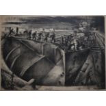 LESLIE COLE, 1910 - 1976, 'REFITTING THE DESTROYER', A MID 20TH CENTURY LITHOGRAPH Men at work on