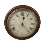 A VICTORIAN OAK CASED SCHOOL CLOCK The dial with Roman numeral chapter ring and fusée movement. (