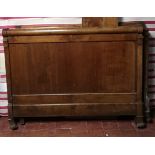 A 19TH CENTURY MAHOGANY SLEIGH BED With panelled headboard/footboard and shaped side supports,
