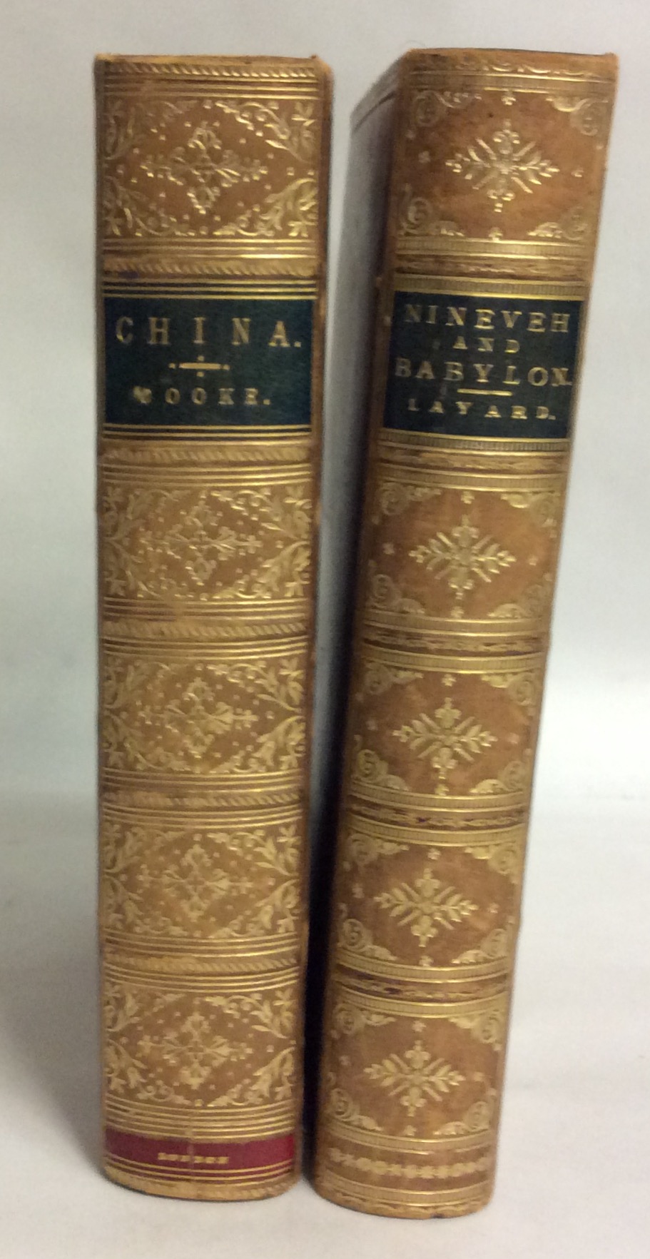 TWO 19TH CENTURY LEATHER BOUND BOOKS To include 'Nineveh and Babylon, A Narrative Second