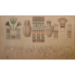 IN THE MANNER OF WILLIAM HAMILTON, A 20TH CENTURY COLOURED ENGRAVING Ancient Egyptian figures,