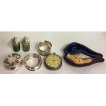 A COLLECTION OF 19TH CENTURY AND LATER SILVER ITEMS Including a pomander trinket box with pierced