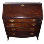 A 18TH CENTURY MAHOGANY FALL FRONT BUREAU Opening to reveal a fitted interior, having four