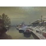 NORMAN TWYMAN, 'A WINTER AFTERNOON, GRAND UNION CANAL, BRENTFORD', A 20TH CENTURY OIL ON CANVAS