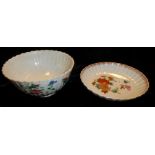 AN 18TH CENTURY CHINESE FAMILLE ROSE FLUTED PORCELAIN BOWL Hand painted with flowers and insects,