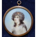 CIRCLE OF RICHARD COSWAY, 1742 - 1821, A LATE 18TH/EARLY 19TH CENTURY CIRCULAR IVORY PORTRAIT