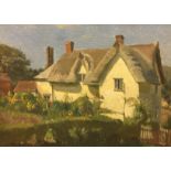 CHARLES MAHONEY, R.A., 1903 - 1968, 'BRENT ELEIGH, SUFFOLK, 1931', OIL ON BOARD Thatched country