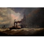 J. NIBBS, A LARGE 19TH CENTURY OIL ON CANVAS Seascape, a steam ship and tall ship on high seas,