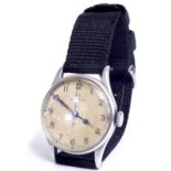 OMEGA, A WORLD WAR II RAF ISSUE STAINLESS STEEL WRISTWATCH The dial with Arabic numerals and outer