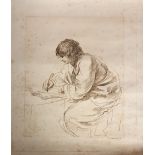 FRANCESCO BARTOLOZZI, R.A., 1727 - 1815, SEPIA ENGRAVING Seated scholar, unframed. (27cm x 31.5cm)