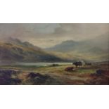 A 19TH CENTURY OIL ON BOARD Landscape, cattle by a river, signed lower right 'G.W.' and framed. (w